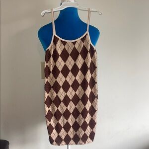 SHEIN Brown and Cream Argyle Dress